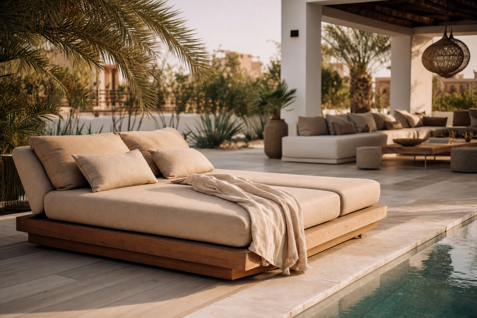 Luxe loungebed buiten in tuin